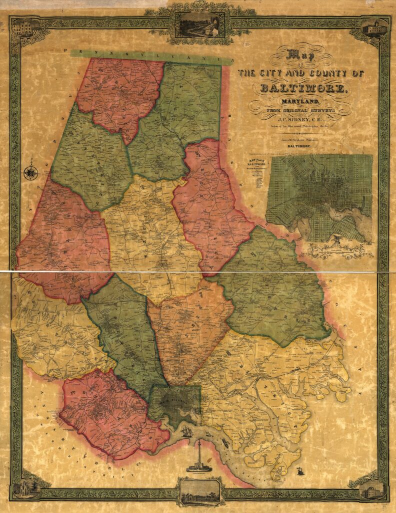 Map of the city and county of Baltimore, Maryland. From original surveys by J.C. Sidney, C.E.