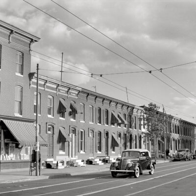 "Row houses, Baltimore, June 1940." Medium format safety negative by Jack Delano for the Farm Security Administration.