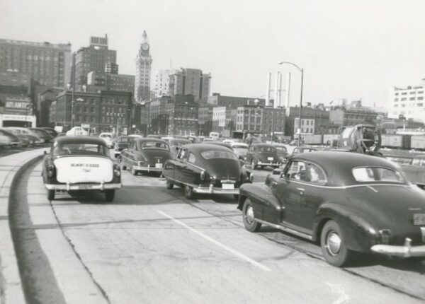 Maryland Casualty clock tower in the distance (1950s)