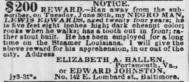 runaway slave notice - July 3rd, 1858