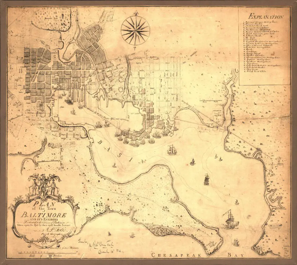 Plan of the town of Baltimore and it's [sic] environs. Dedicated to the citizens of Baltimore. Taken upon the spot by their most humble servant A. P. Folie, French geographer. James Poupard sculpsit.
