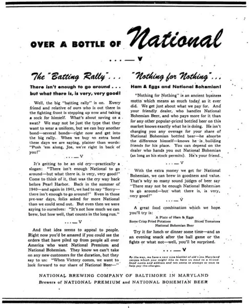 National Brewing Company advertisement
