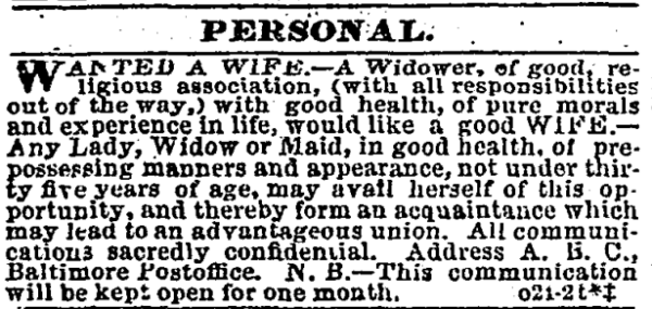 advertisement for wife