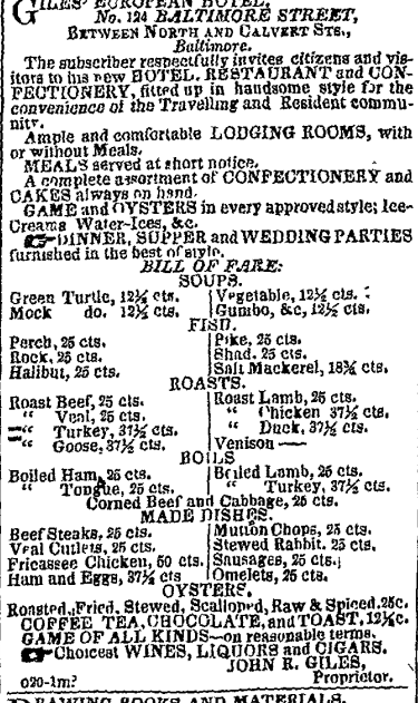 Baltimore Sun advertisement October 22nd, 1853
