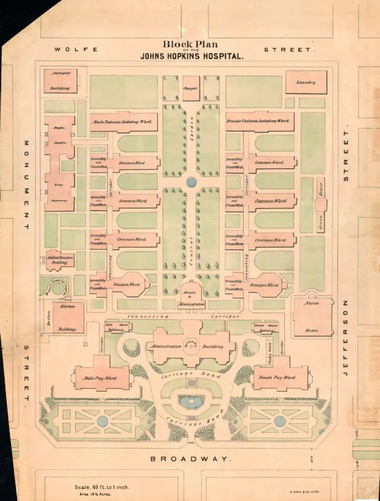 1877 map of Johns Hopkins Hospital