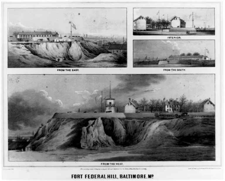 Fort Federal Hill in Baltimore. Composite of four views - from the east, interior, from the south, and from the west. (1862)